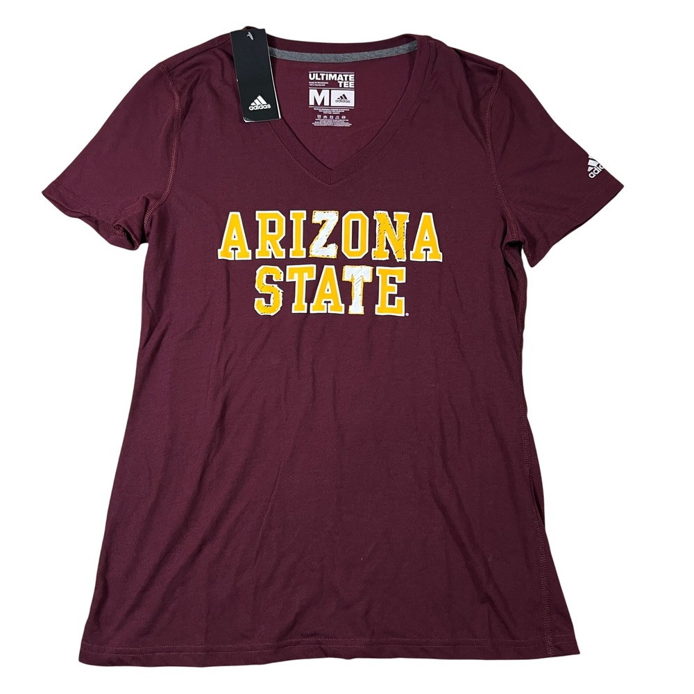 Adidas Arizona State Sun Devils Ultimate Tee Maroon V-Neck Shirt Womens Medium